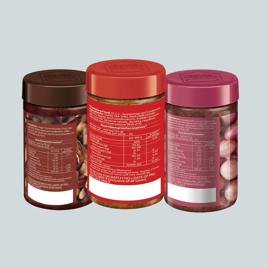 Society Onion Chutney & Dry Garlic Chutney & Tamarind Date Chutney Combo - Distacart