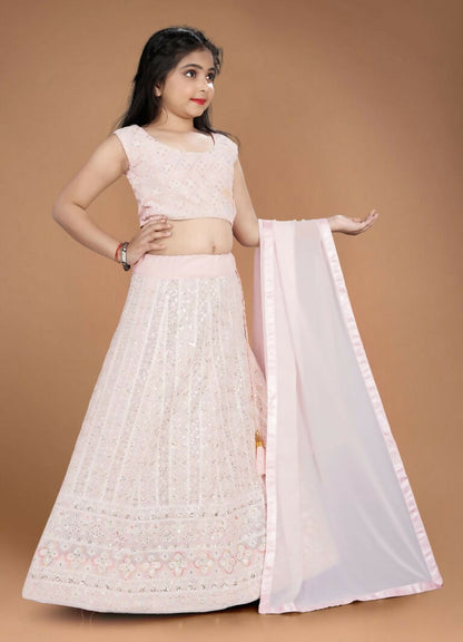 Wedding Designer Light Pink Heavy Fox Georgette Kidswear Lehenga - Aaradhna - Distacart