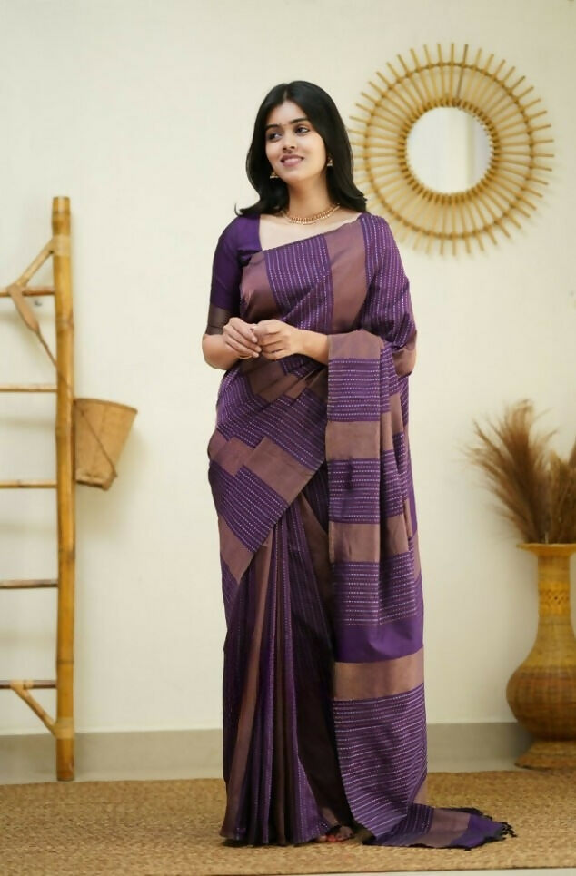 Partywear Designer Purple Banarasi Silk Fancy Saree - Starwalk - Distacart