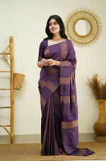 Thumbnail for Partywear Designer Purple Banarasi Silk Fancy Saree - Starwalk - Distacart