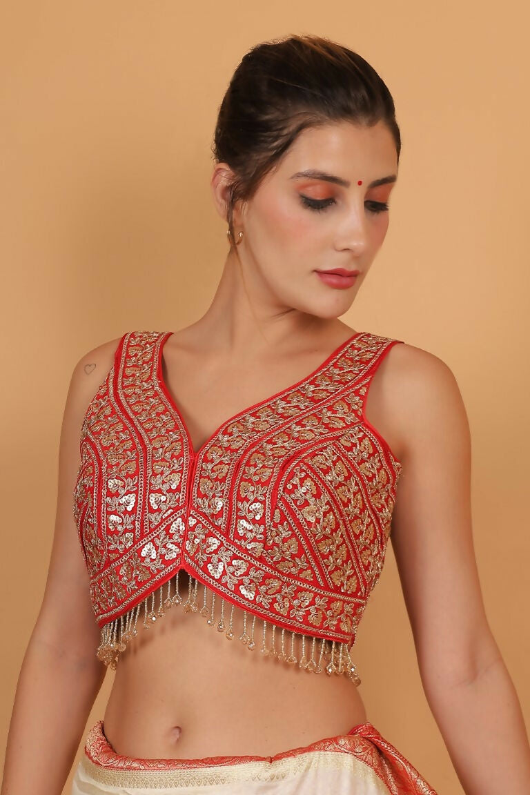 Joban Fashion Silk Zari And Sequence Work Padded Blouse - Red