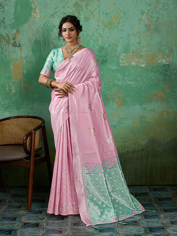 Shree Shyam Fashion Pink Linen Cotton Saree - Dista