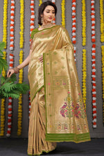 Thumbnail for Jyoti Fashion Women's Green Paithani Silk Zari Woven Saree with Blouse - Distacart