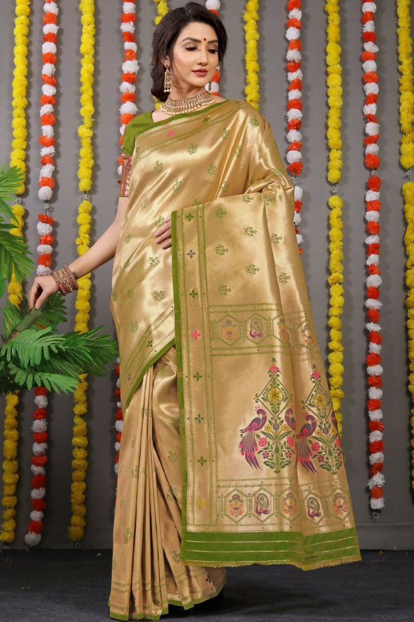 Jyoti Fashion Women's Green Paithani Silk Zari Woven Saree with Blouse - Distacart
