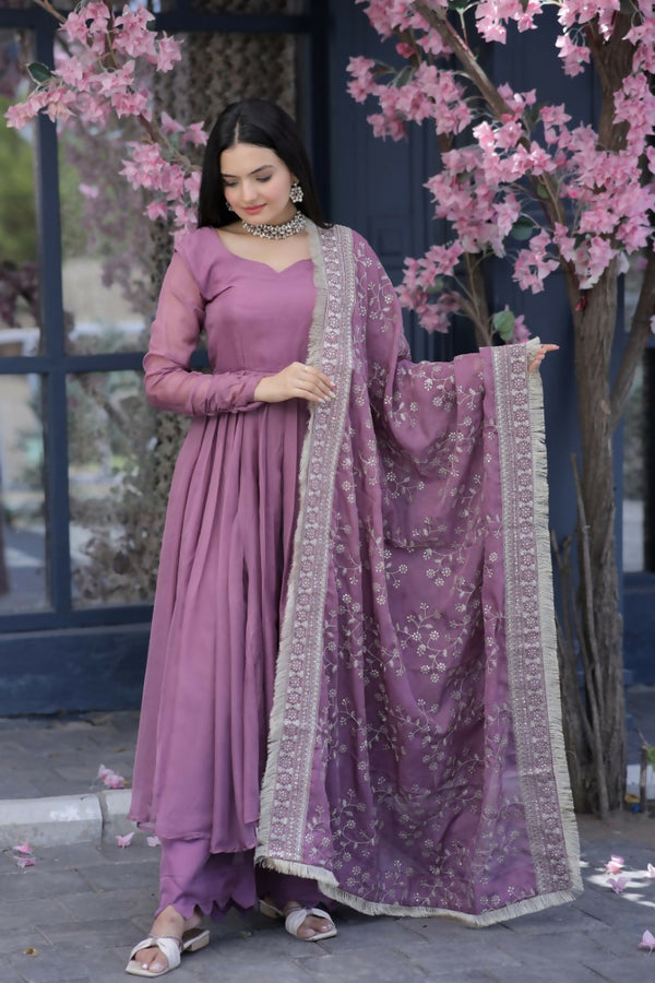 Jyoti Fashion Women's Onion Tabby Silk Designer Kurta with Trouser & Dupatta - Distacart