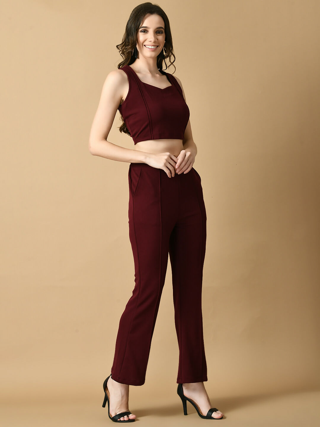 Myshka Women's Magenta Solid Top With Trousers - Distacart