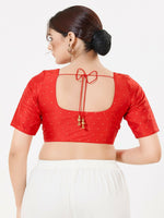Thumbnail for Joban Fashion Red Taffeta Silk Elbow Sleeveless Front Open Blouse