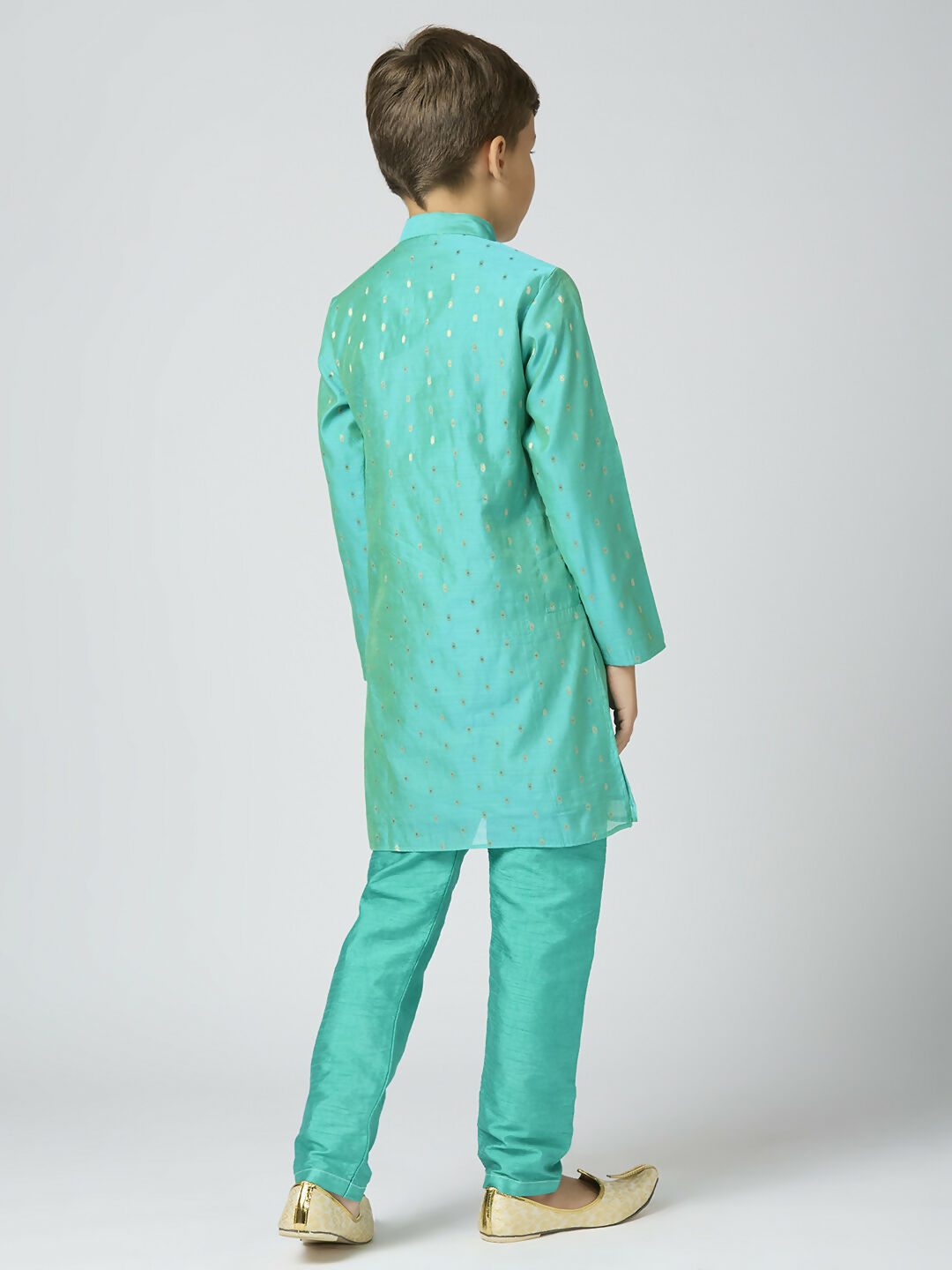 Joban Fashion Kids Island Full Sleeves Chanderi Kurta, Pyjama Set with Traditional Butta Work - Sea Green - Distacart
