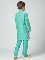 Thumbnail for Joban Fashion Kids Island Full Sleeves Chanderi Kurta, Pyjama Set with Traditional Butta Work - Sea Green - Distacart