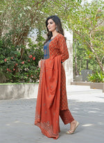 Thumbnail for BulBul Aaliya Elegance Rust Cotton Kurta Set with Dupatta