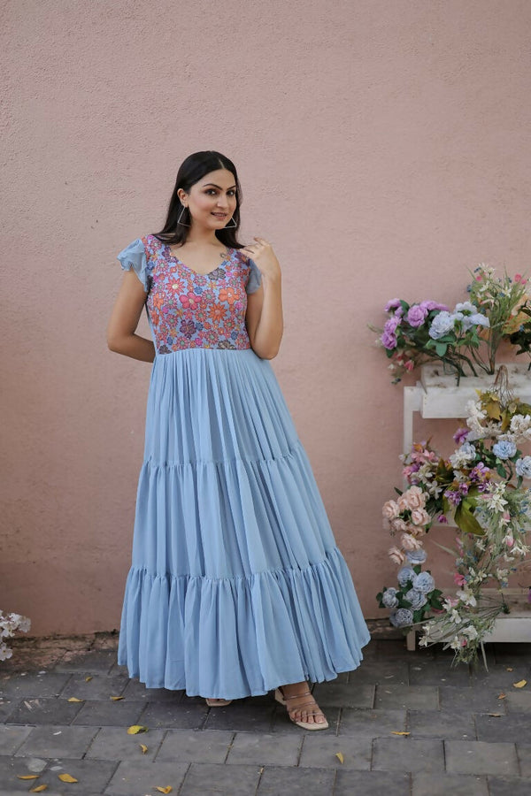 Jyoti Fashion Women's Grey Printed with Sequins Faux Georgette Anarkali Dress - Distacart