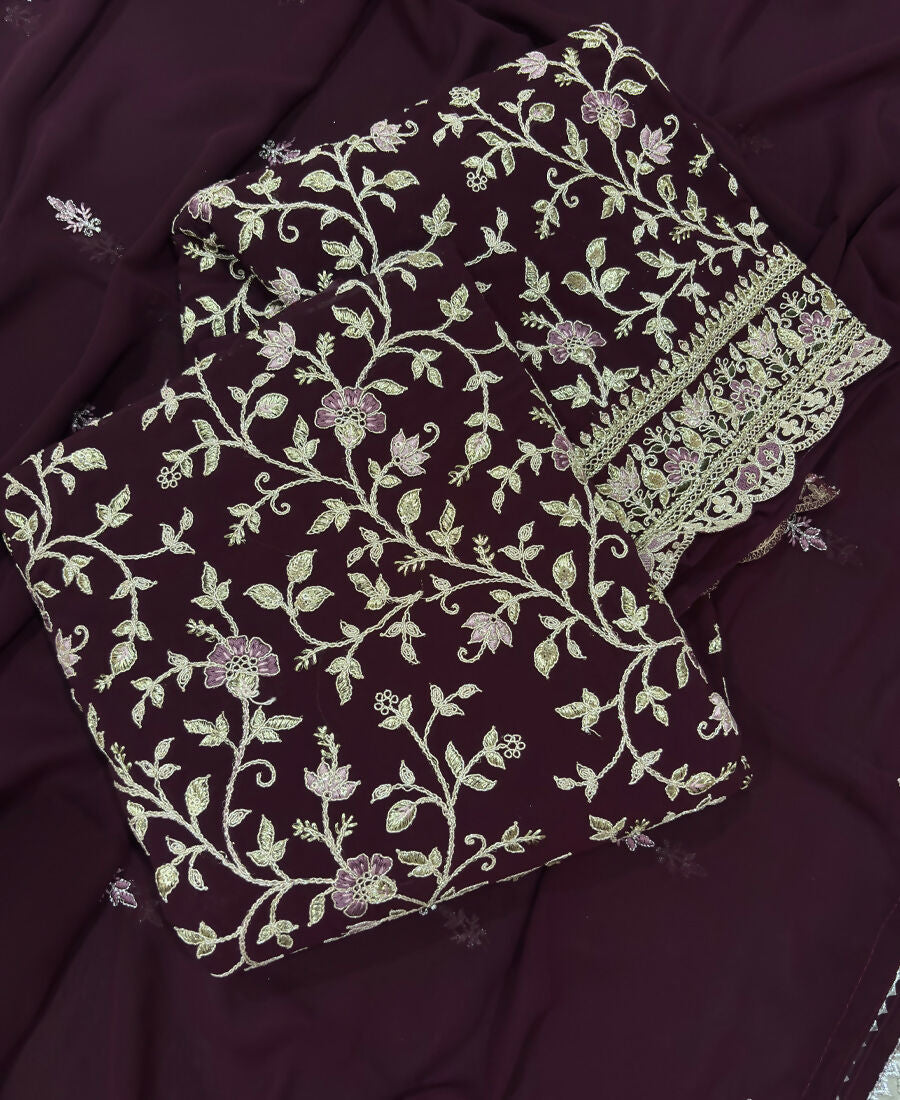 KC Purple Straight Suit For Women Georgette Fabric - Dista