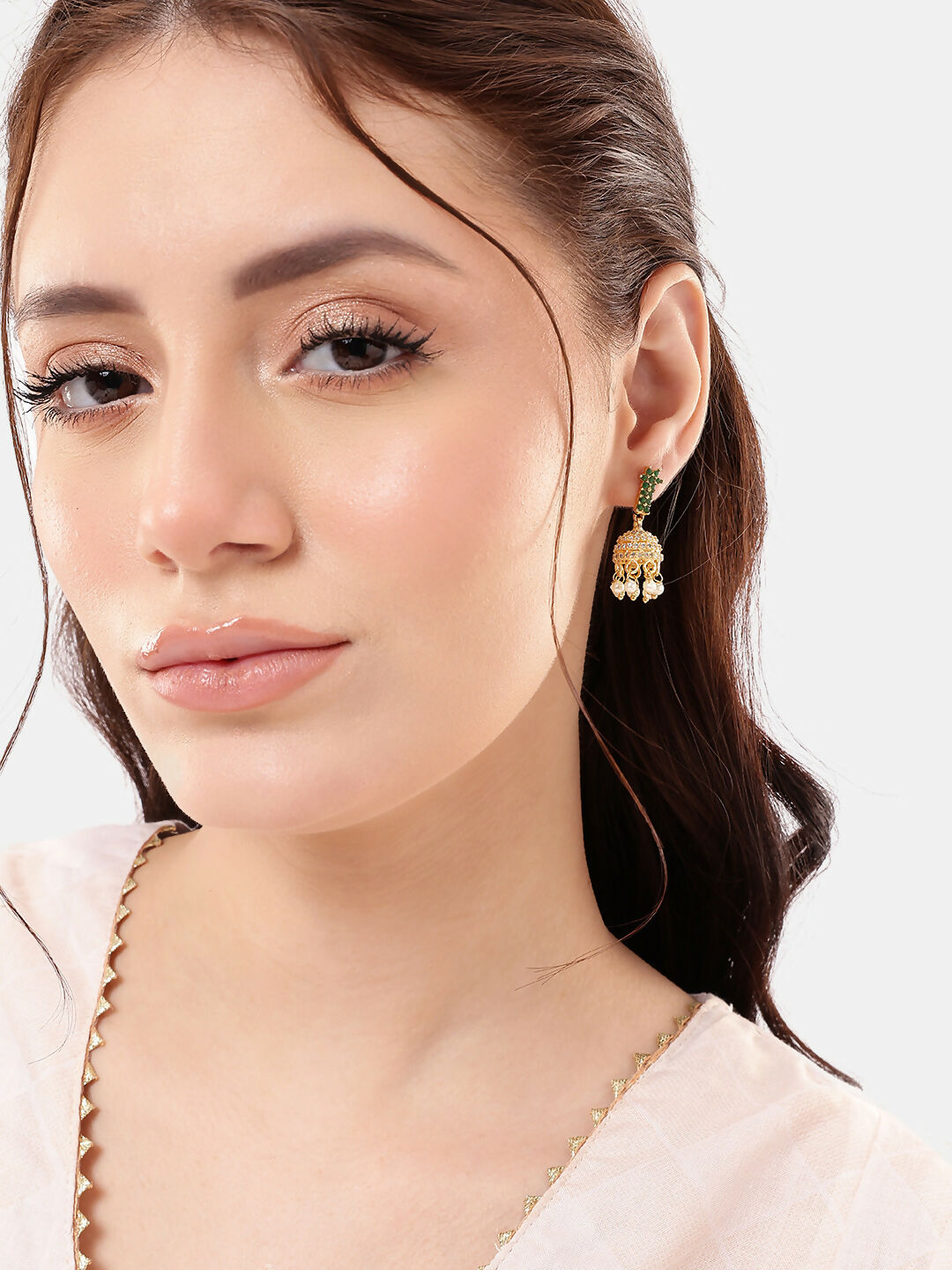 Nuyug 22K Gold Plated Pearl Belle Mini Jhumki Earrings