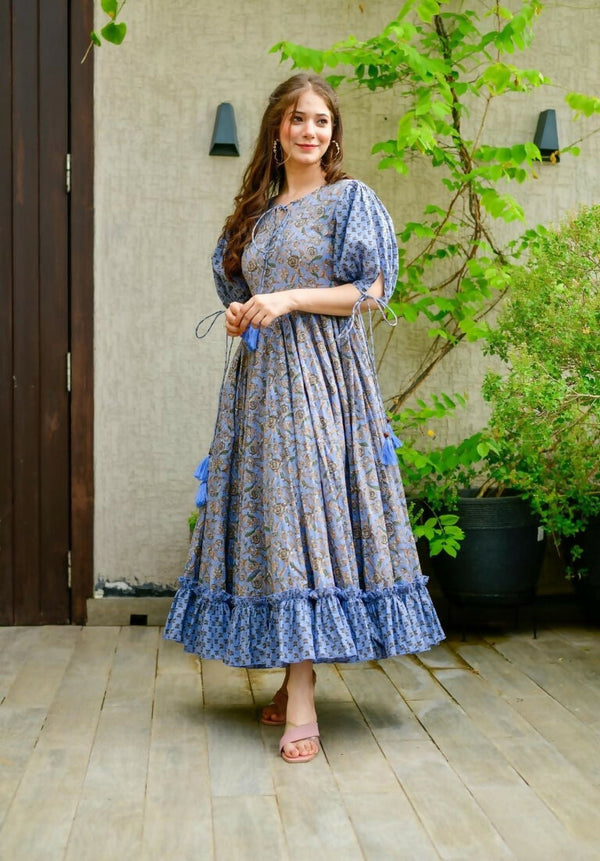 Jyoti Fashion Women's Blue Heavy Digital Printed Cotton Silk Anarkali Dress - Distacart