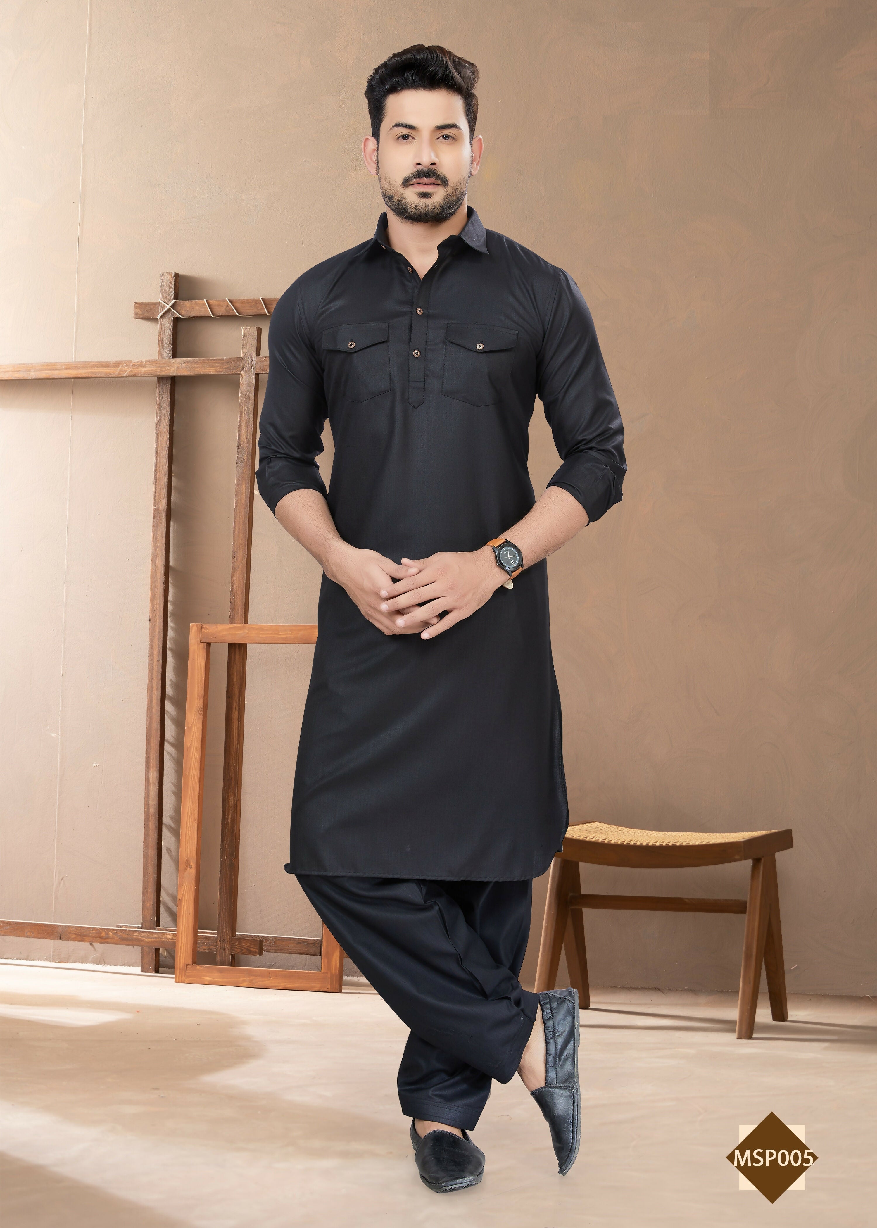 Joban Fashion Men's Black Heavy Cotton Plain Kurta Pyjama set - Distacart