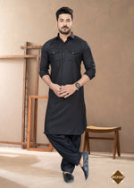Thumbnail for Joban Fashion Men's Black Heavy Cotton Plain Kurta Pyjama set - Distacart