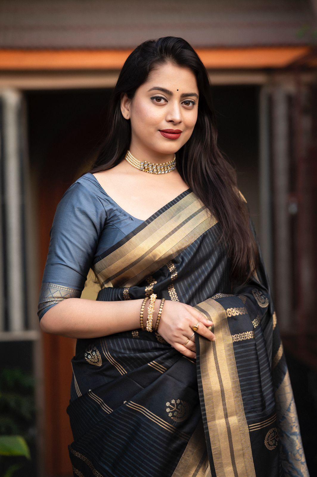 Blue Silk Woven Saree with Unstitched Blouse - Hiral Fashion - Distacart