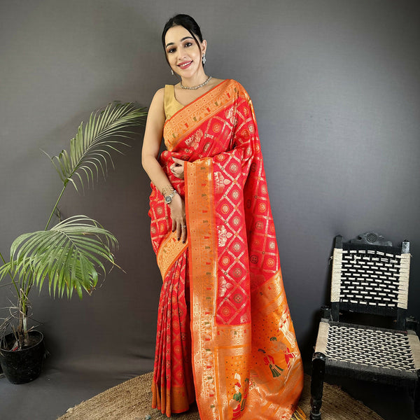 Joban Fashion Red Geometric Pattern Soft Silk Patola Saree - Distacart