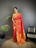 Thumbnail for Joban Fashion Red Geometric Pattern Soft Silk Patola Saree - Distacart