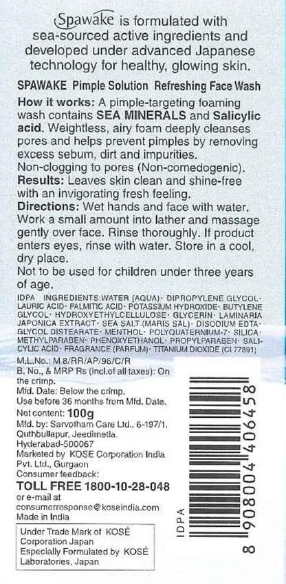 Spawake Anti Acne Care Pimple Solution Refreshing Face Wash - Distacart