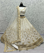 Thumbnail for Jyoti Fashion Women's Off White Bridal Net Fancy Sequins with Multi Thread Embroidered & Handwork Wedding Lehenga Choli - Distacart
