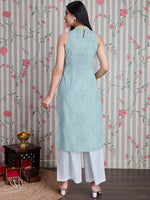 Thumbnail for Ode by House of Pataudi Ethnic Motifs Printed Pure Cotton Straight Kurta with Palazzos - Distacart