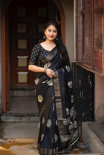 Thumbnail for Black Cotton Crepe Batik Print Saree with Unstitched Blouse - Hiral Fashion - Distacart