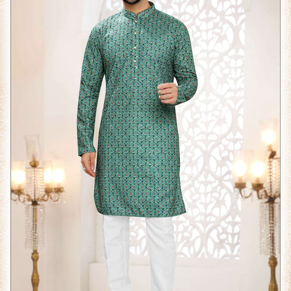 Joban Fashion Men's Green Straight Rayon Thread And Sequence Embroidery All Over Kurta Set - Distacart