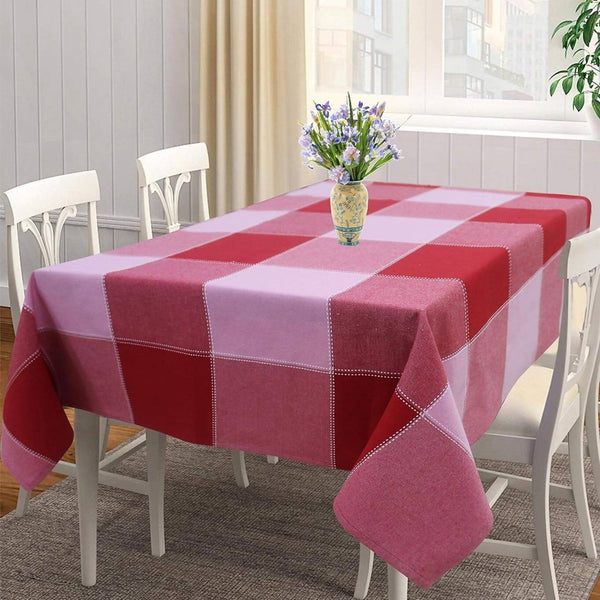 Airwill 100% Cotton Checkered Pattern 4 Seater Square Table Cover - Red & Pink - Distacart