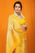 Thumbnail for Jyoti Fashion Women's Yellow Kanjivaram Silk Zari Woven Saree with Blouse - Distacart