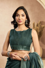 Thumbnail for Vastranavya Morpeach Digital Printed Linen Ready To Wear Pocket Saree with Unstitched Blouse - Distacart