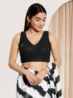 Thumbnail for Joban Fashion Black Sequin Padded Blouse With V Neck Sleeveless - Distacart