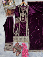 Thumbnail for Teeya Creation Purple Color Velvet Fabric Designer Embroidery Work Suit
