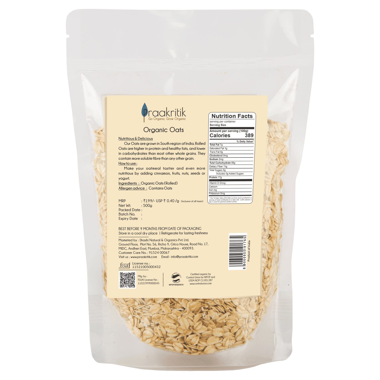 Praakritik Organic Rolled Oats - Distacart