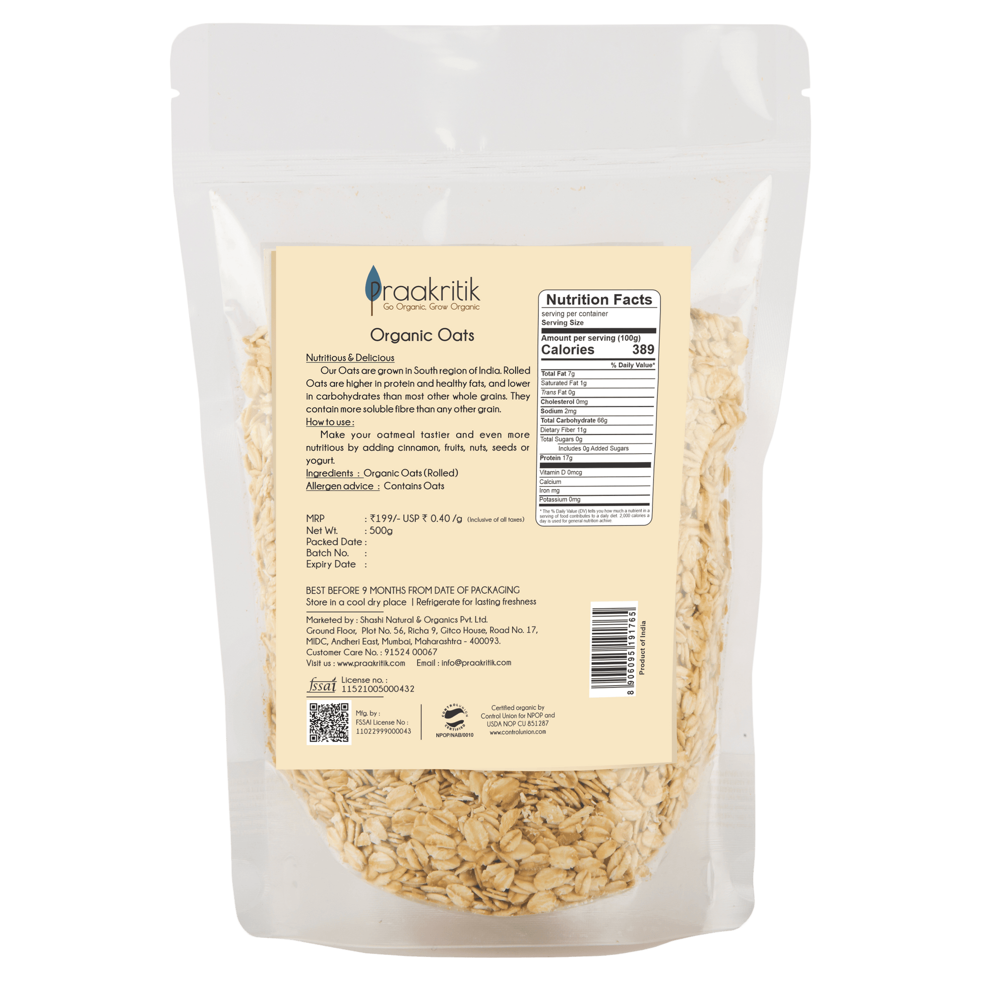 Praakritik Organic Rolled Oats - Distacart