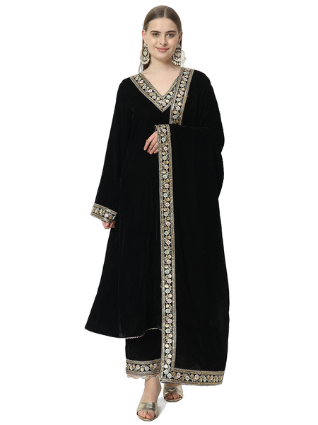 Fab Fashion Black Velvet Lace Suit Full Set