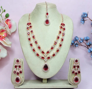 Jewel City Teardrop Bridal Necklace Set with Earrings & Maang Tikka - Ethnic Wedding Jewelry for Brides & Parties - Distacart