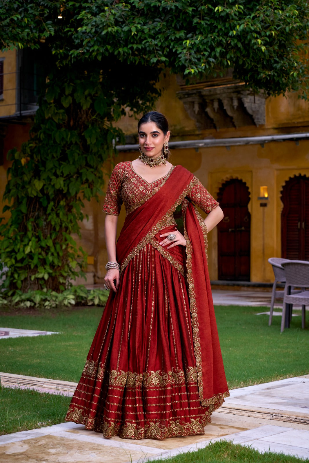 Lorenvalley Fashion Orange Rangoli Crush Sequins and Thread Embroidery Work Lehenga Choli with Dupatta