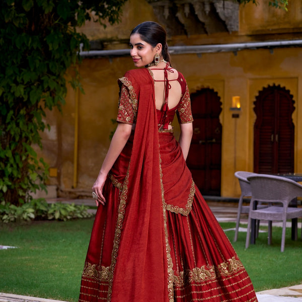 Lorenvalley Fashion Orange Rangoli Crush Sequins and Thread Embroidery Work Lehenga Choli with Dupatta - Distacart