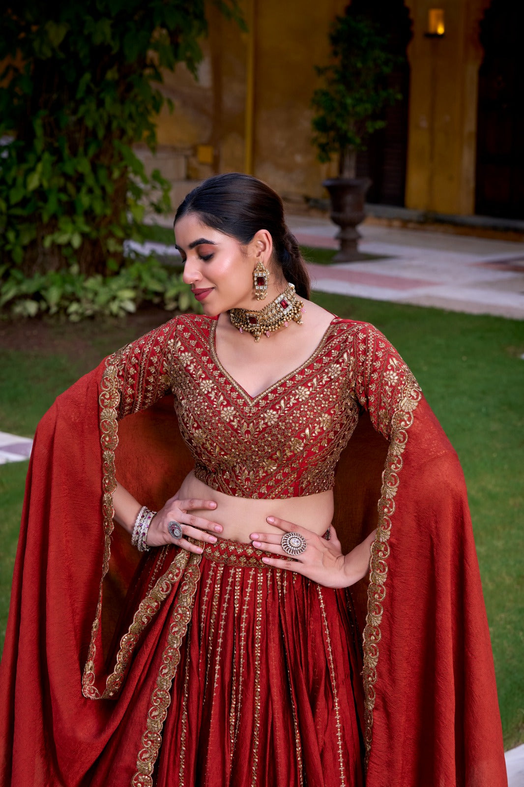 Lorenvalley Fashion Orange Rangoli Crush Sequins and Thread Embroidery Work Lehenga Choli with Dupatta