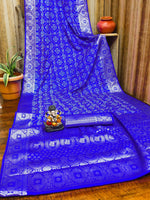 Thumbnail for Anaita Blue Soft Satin Silk Bandhej Print Saree With Kanchi Zari Weaving Border - Distacart