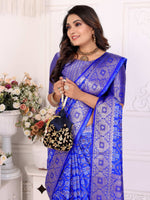Thumbnail for Anaita Blue Soft Satin Silk Bandhej Print Saree With Kanchi Zari Weaving Border - Distacart