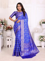 Thumbnail for Anaita Blue Soft Satin Silk Bandhej Print Saree With Kanchi Zari Weaving Border - Distacart