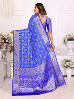 Thumbnail for Anaita Blue Soft Satin Silk Bandhej Print Saree With Kanchi Zari Weaving Border - Distacart