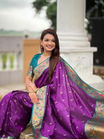 Thumbnail for Vedant Vastram Soft Litchi Silk Paithani Jacquard Saree - Violet - Dista