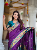 Thumbnail for Vedant Vastram Soft Litchi Silk Paithani Jacquard Saree - Violet - Dista