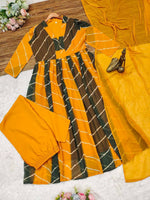 Thumbnail for Preksha Creation Indian Festival Special ��Leheriya Gown With Dupatta And Pant - Yellow - Distacart