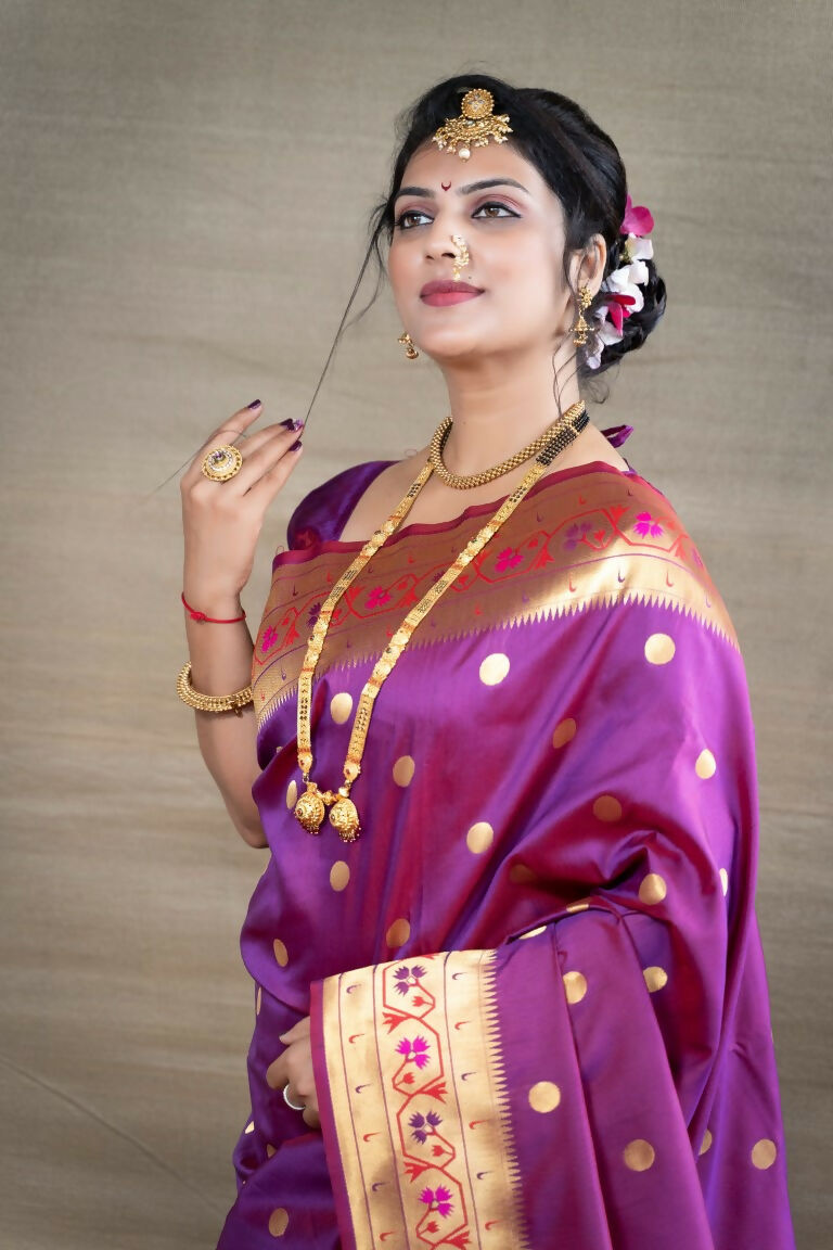 Jyoti Fashion Women's Purple Paithani Silk Zari Woven Saree with Blouse - Distacart