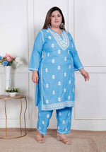 Thumbnail for Miravan Womens Plus Size Blue Embroidered Kurta With Palazzo - Distacart