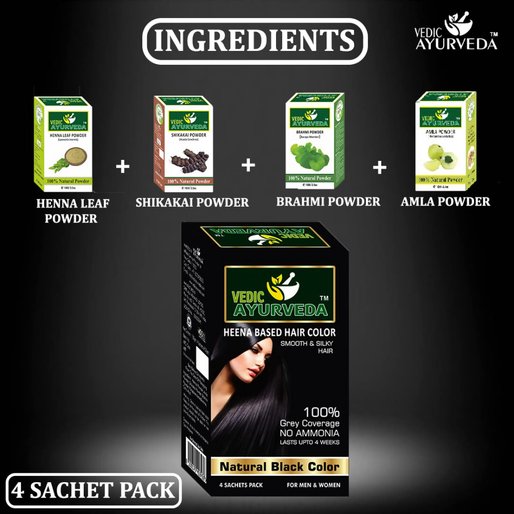 VedicAyurveda Natural Pure Henna Based Hair Color - Natural Black - Dista